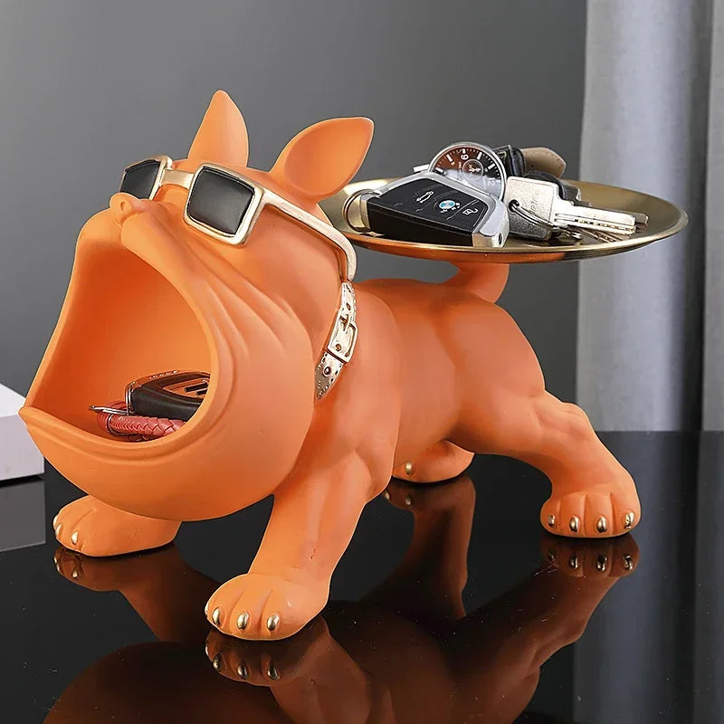 Resin Dog Statue Bulldog Statue Storage Tray Animal Decoration Resin Craft Art Sculpture Statue Dog Sculpture Home Decoration