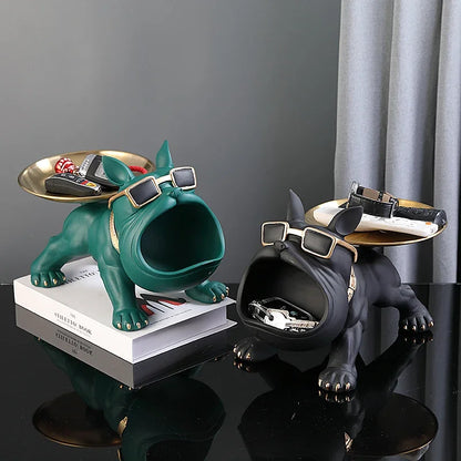 Resin Dog Statue Bulldog Statue Storage Tray Animal Decoration Resin Craft Art Sculpture Statue Dog Sculpture Home Decoration