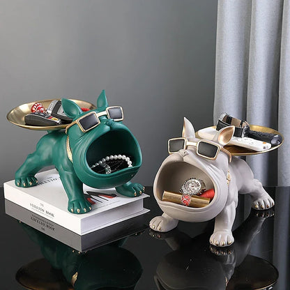 Resin Dog Statue Bulldog Statue Storage Tray Animal Decoration Resin Craft Art Sculpture Statue Dog Sculpture Home Decoration